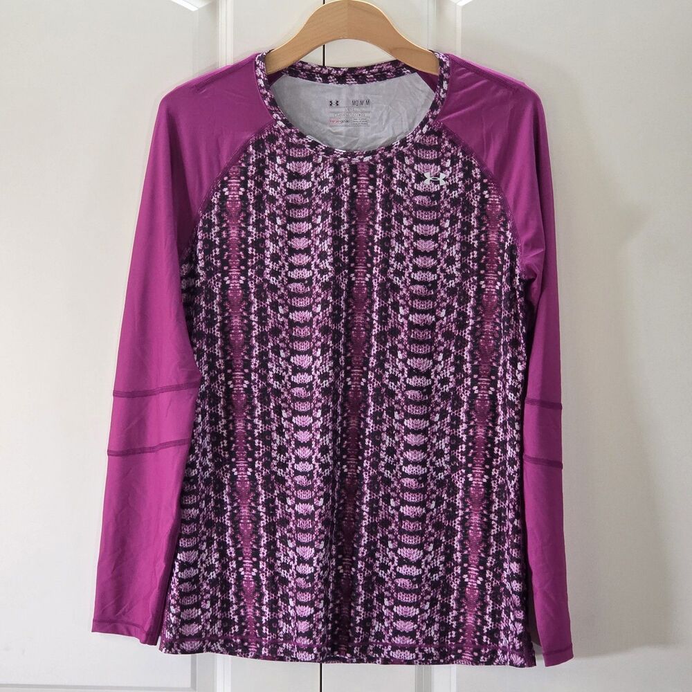 Under Armour Women M HeatGear Fitted Snake Print Long Sleeve Athletic Purple Top